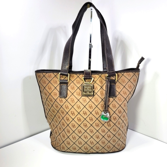 Dooney & Bourke Handbags - Dooney & Bourke Tan & Brown Canvas Bucket Bag